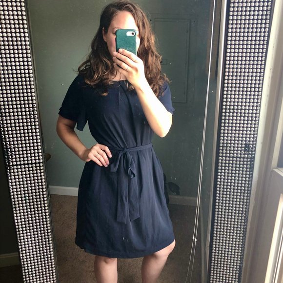 Banana Republic Navy Tie-Waist Dress - Size Large - Picture 6 of 13